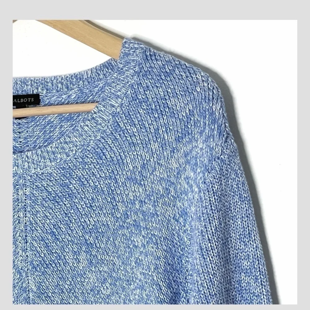 Talbots Shaker Stitch Sweater Pima Cotton Marled Blue Crew Neck Size Small